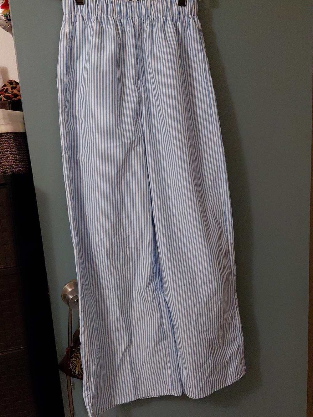 SHEIN Light Blue & White Vertical Stripe Wide Leg Pants
